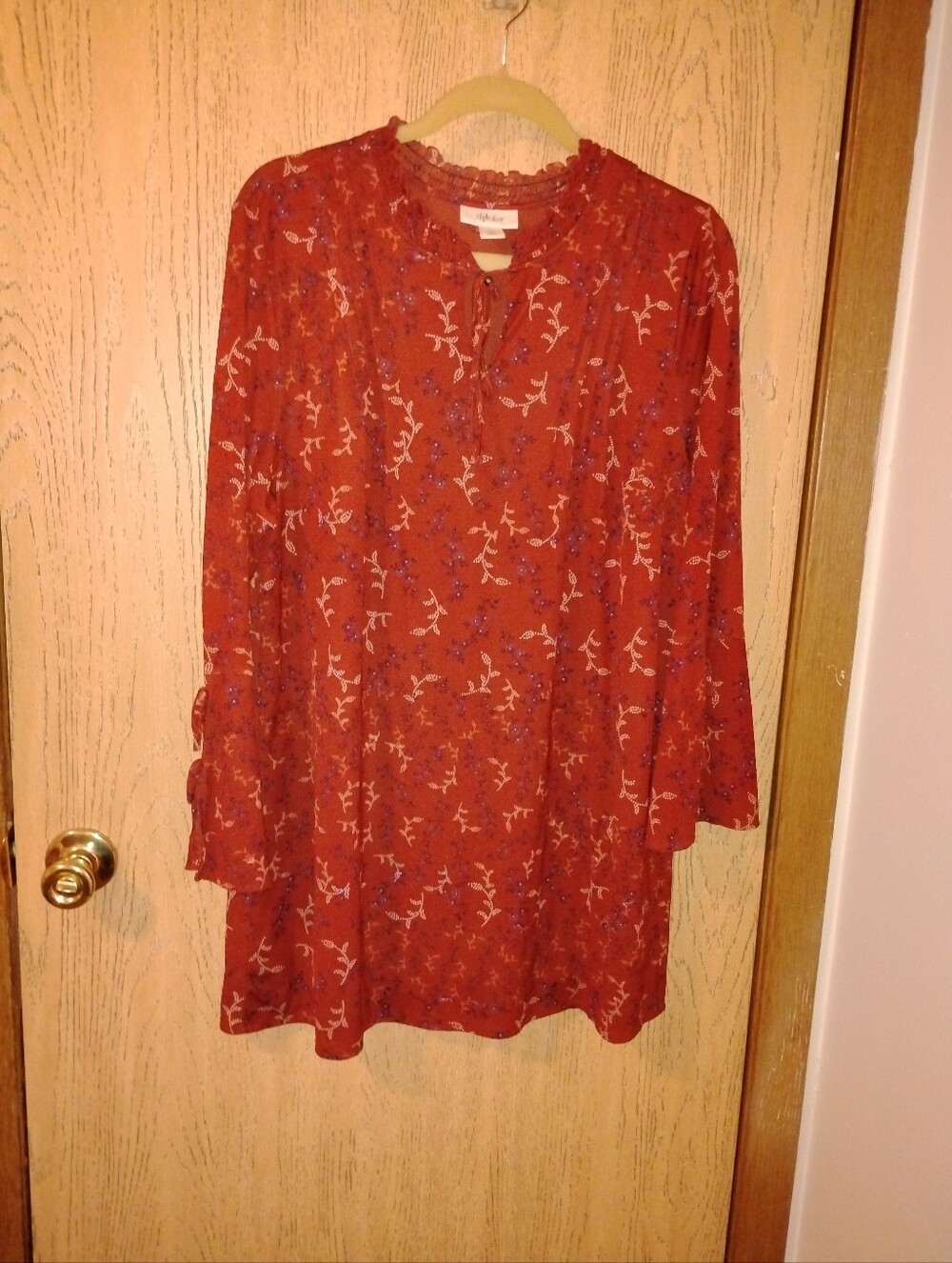 Style & Co. Women's Rust Red Floral Print Long-Sleeve Tunic Top (Size XL) Shirt
